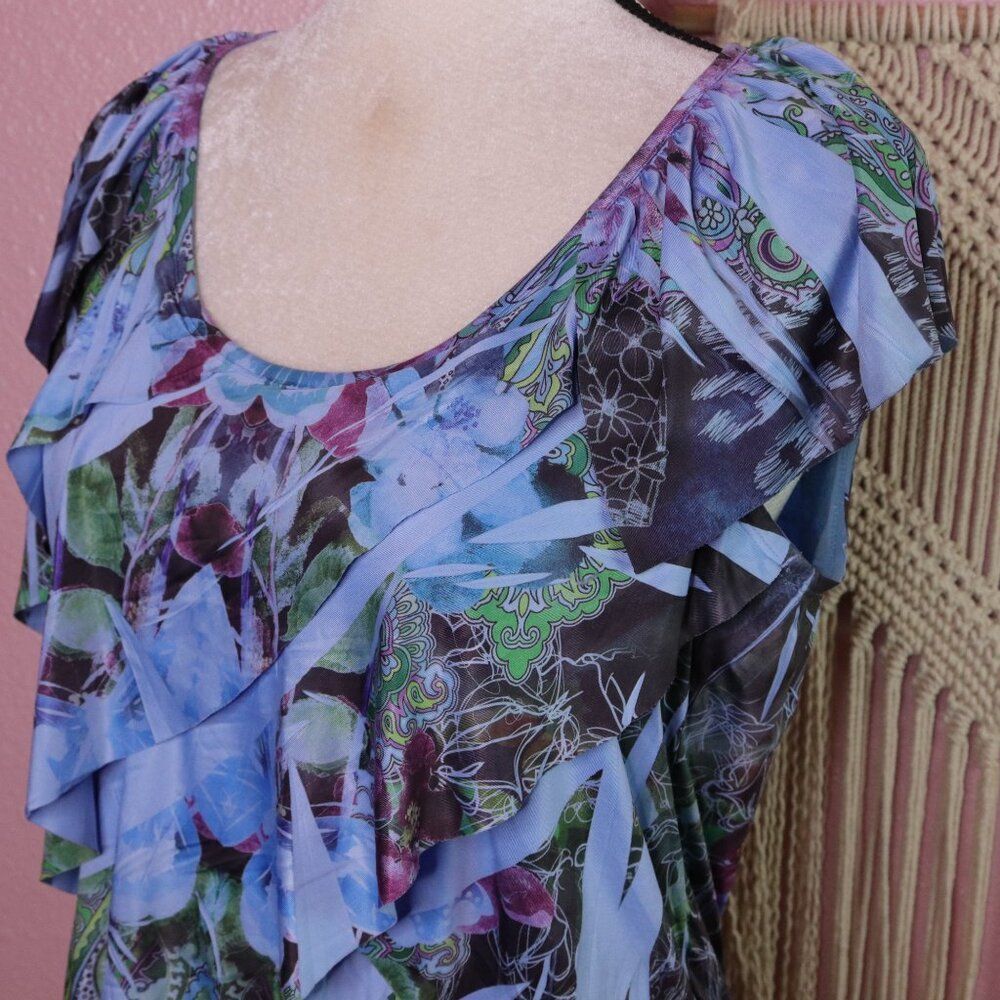 One World | Short Sleeve Ruffled Top Small - Picture 3 of 7